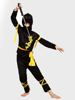 Little Surprise Box, The Black & Yellow Dragon Ninja, Kids Halloween Costume Fancy Dress Up - LSB - HWC - BLKYELWNINJA - 7 - 9Y