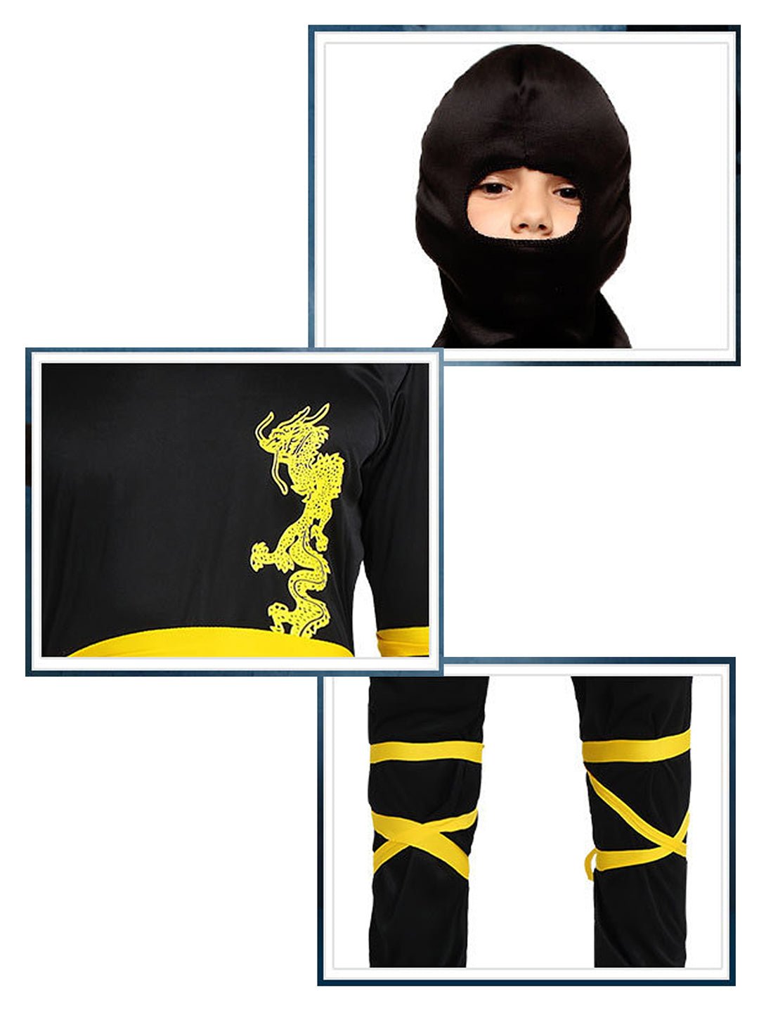 Little Surprise Box, The Black & Yellow Dragon Ninja, Kids Halloween Costume Fancy Dress Up - LSB - HWC - BLKYELWNINJA - 7 - 9Y