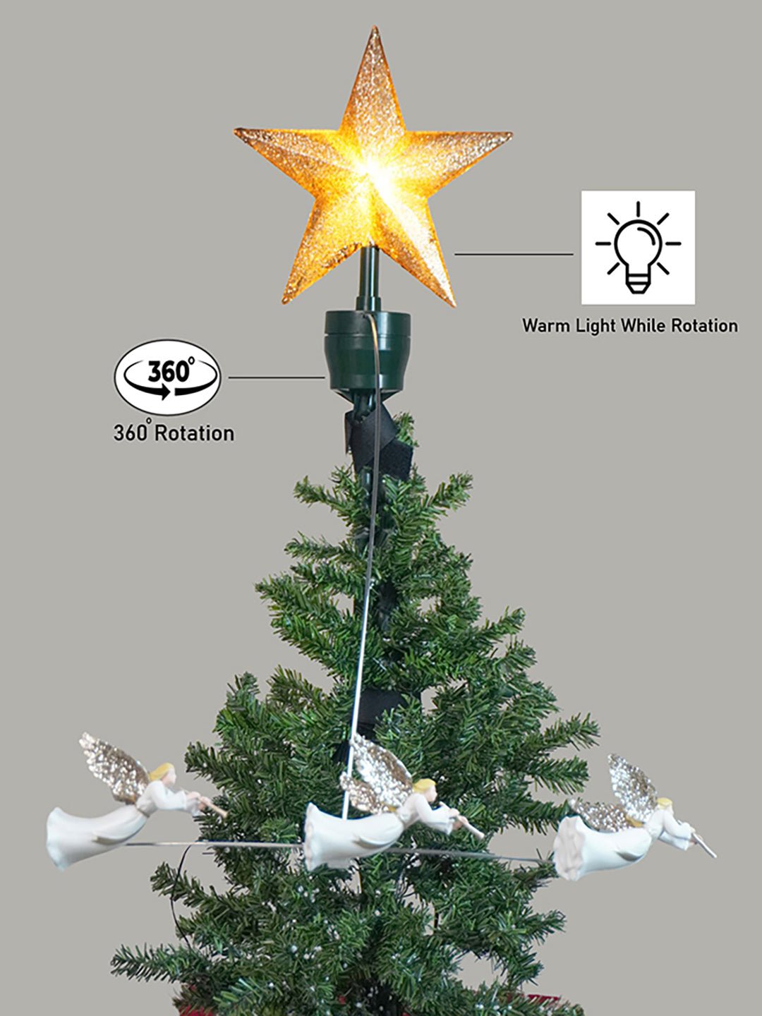 Little Surprise Box Three Angels rotating Christmas Tree animated Topper - Christmas Decor