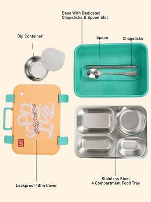 Little Surprise Box Travel theme Stainless Steel Tiffin/Lunch Box for Kids and Adults - LSB - LB - ORNGTRAVEL