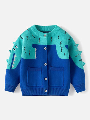 Little Surprise Box Turquoise Blue Dinosaur Cardigan/Warmer/Sweater for Toddlers & Kids - LSB - CARDI - Turqdino - 1 - 2Y
