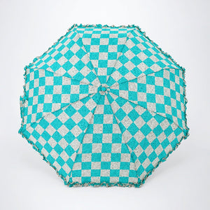 Little Surprise Box Turquoise Frills Checks Umbrella | The Mom Store - Monsoon Wear