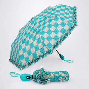 Little Surprise Box Turquoise Frills Checks Umbrella | The Mom Store - Monsoon Wear