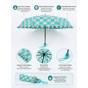 Little Surprise Box Turquoise Frills Checks Umbrella | The Mom Store - Monsoon Wear