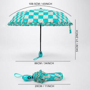 Little Surprise Box Turquoise Frills Checks Umbrella | The Mom Store - Monsoon Wear