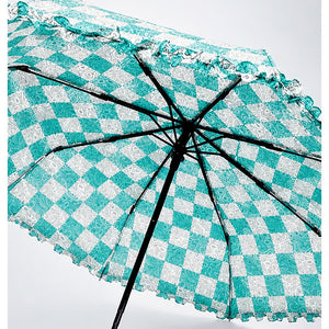 Little Surprise Box Turquoise Frills Checks Umbrella | The Mom Store - Monsoon Wear