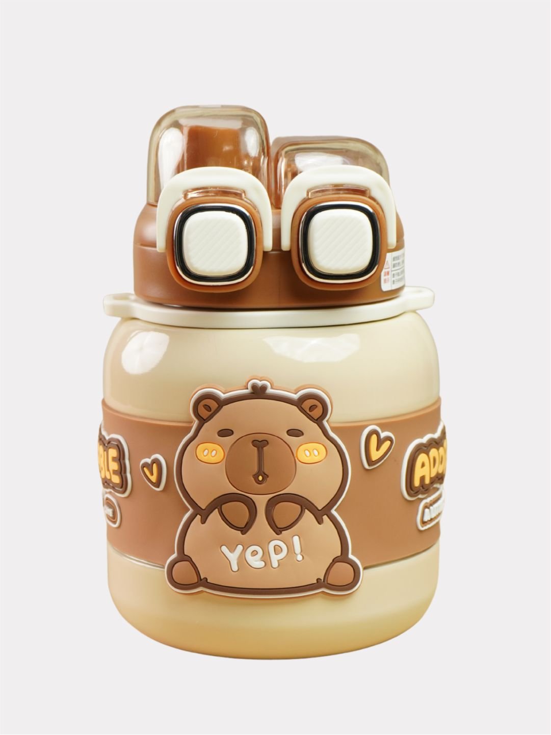 Little Surprise Box Two way Lid Style Capybara theme Stainless Steel Kids Water Bottle,660ml - LSB - WB - BRWNCAPYBARA