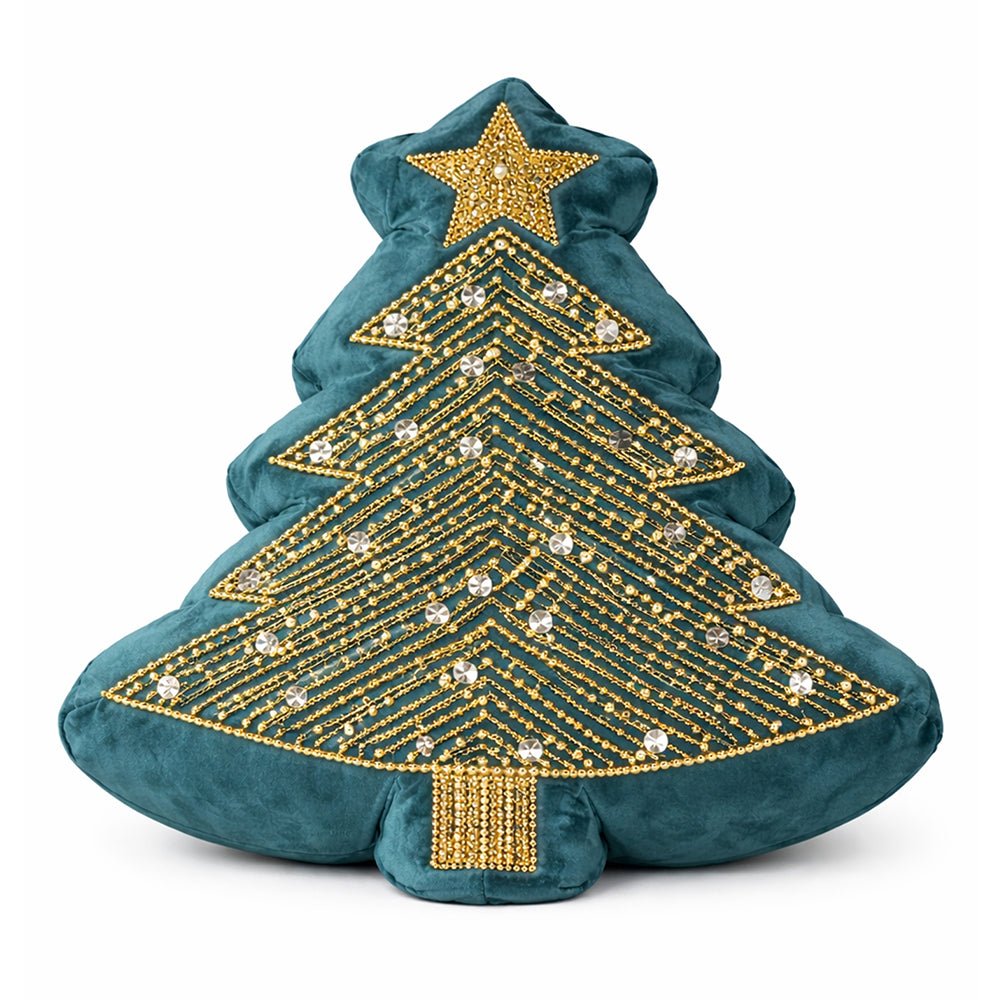 Little Surprise Box, Velvet Beaded Christmas Tree shaped Christmas Pillow Home Décor - Throw Pillow
