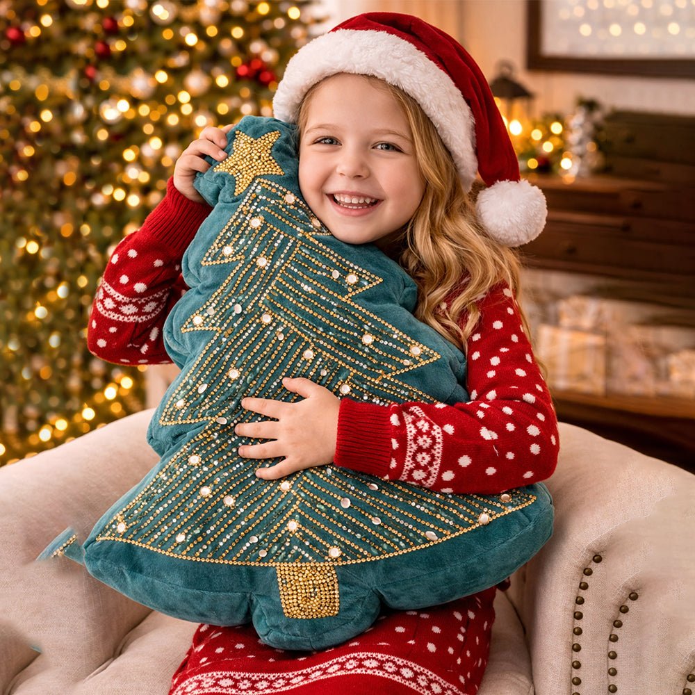 Little Surprise Box, Velvet Beaded Christmas Tree shaped Christmas Pillow Home Décor - Throw Pillow