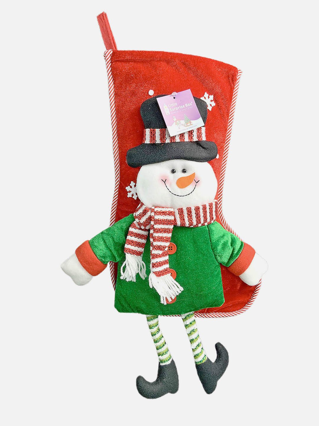 Little Surprise Box, Velvet Glitter Christmas Stocking for Gifts and Christmas Décor, 16 inches - LSB - CMS - GLITRSNOWMAN - STKG