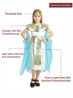 Little Surprise Box, White & Blue Egyptian Girl , Kids Halloween Costume Dress Up for girls - LSB - HWC - BLUEGYPTGIRL - 7 - 8Y