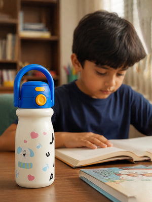 Little Surprise Box, White Blue Puppy Design, Best Series, Stainless Steel Water Bottle for Kids, 500ml - Water Bottle