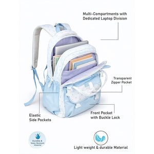 Little Surprise Box White & Blue Star Print, Ear Detailed School Backpack for Kids - School Bag