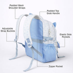 Little Surprise Box White & Blue Star Print, Ear Detailed School Backpack for Kids - School Bag