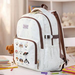 Little Surprise Box White Dots Doggy Print Kids Backpack with Plush Keychain - School Bag