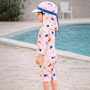 Little Surprise Box White Dotted Dino World Swimwear Set + Long Cap, Wash Bag & Detergent - 2 - 3 Years Kids Swimwear