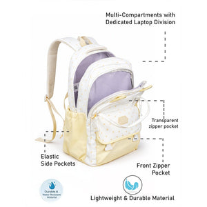 Little Surprise Box White & Pastel Yellow Star Print, Ear Detail School Backpack for Kids - School Bag