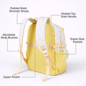 Little Surprise Box White & Pastel Yellow Star Print, Ear Detail School Backpack for Kids - School Bag