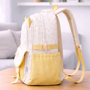 Little Surprise Box White & Pastel Yellow Star Print, Ear Detail School Backpack for Kids - School Bag