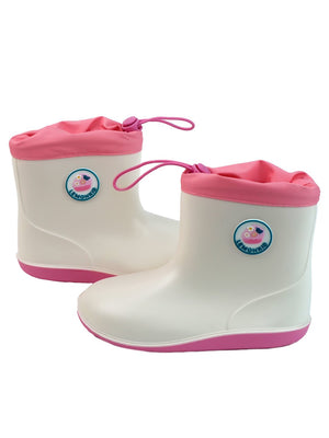 Little Surprise Box, White & Pink Band Rubber Rain Gumboots for kids - LSB - GB - S7 - WHTE - BAND - 28EU