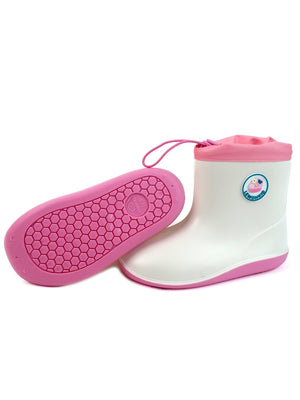Little Surprise Box, White & Pink Band Rubber Rain Gumboots for kids - LSB - GB - S7 - WHTE - BAND - 28EU