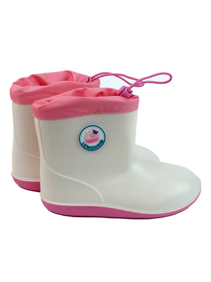 Little Surprise Box, White & Pink Band Rubber Rain Gumboots for kids - LSB - GB - S7 - WHTE - BAND - 28EU