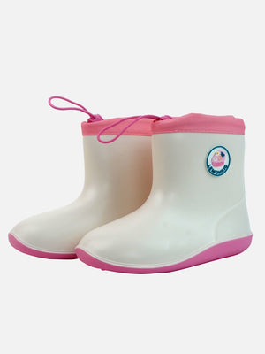 Little Surprise Box, White & Pink Band Rubber Rain Gumboots for kids - LSB - GB - S7 - WHTE - BAND - 28EU
