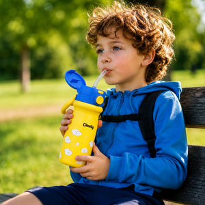 Little Surprise Box White Red Apple Dual Lid Water Bottle | The Mom Store - Yellow Water Bottle