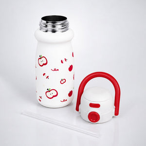 Little Surprise Box White Red Apple Dual Lid Water Bottle | The Mom Store - White Water Bottle