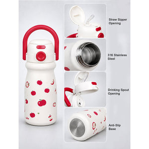 Little Surprise Box White Red Apple Dual Lid Water Bottle | The Mom Store - White Water Bottle