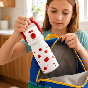Little Surprise Box White Red Apple Dual Lid Water Bottle | The Mom Store - White Water Bottle