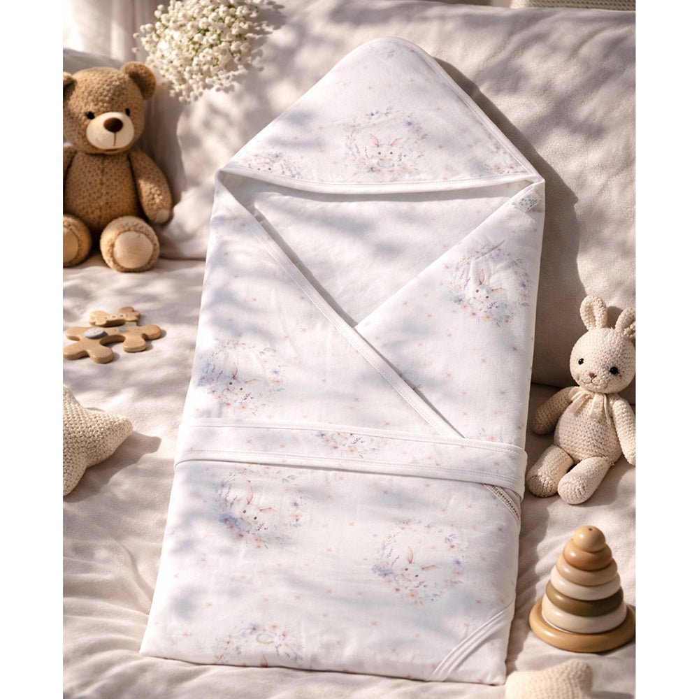 Little Surprise Box Woolland Theme Quilted Cotton Winter Wrapper with Hood - Baby Blanket