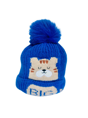 Little Surprise Box Woven Stretchable Woolen Winter Cap For Kids With Matching Neck Muffler Set (3 - 10Yrs) - LSB - CAPMS - DARKBLUEBEAR
