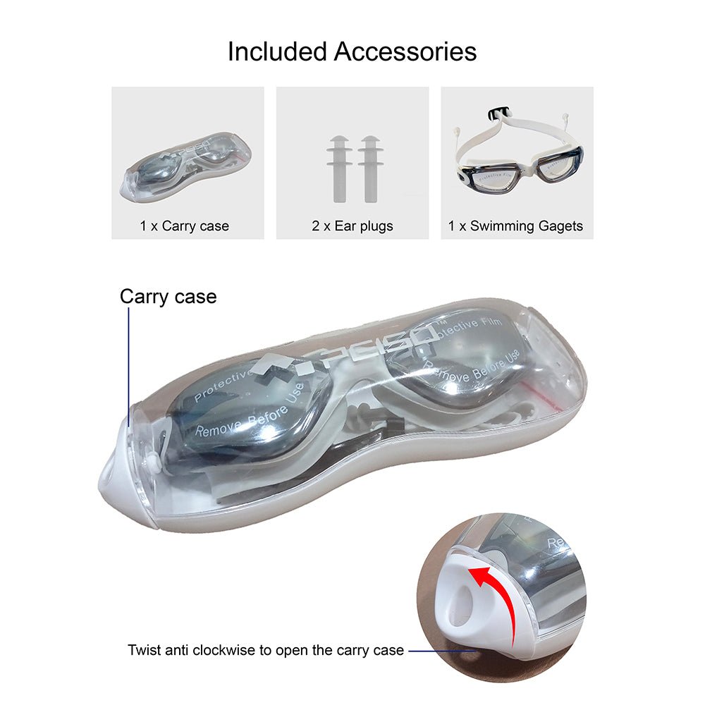 Little Surprise Box X Factor V protected Unisex Swimming Goggles with attached Ear Plugs for Teens - LSB-SG-XWHTGREY
