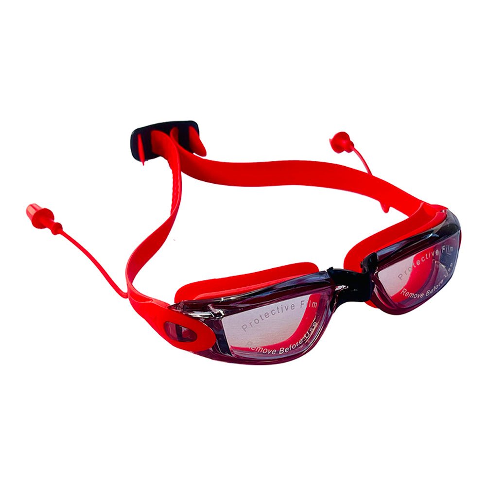 Little Surprise Box X Factor V protected Unisex Swimming Goggles with attached Ear Plugs for Teens - LSB-SG-XREDBLK