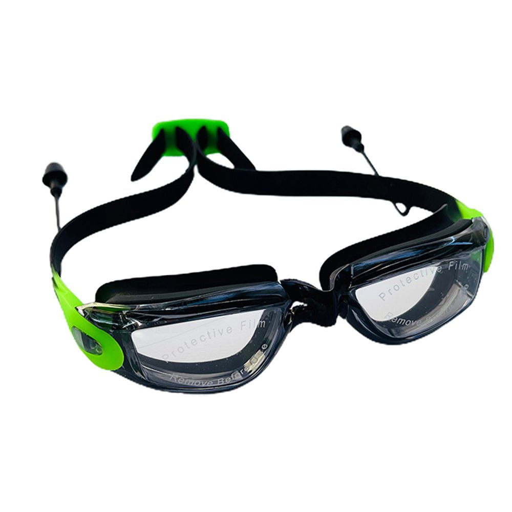 Little Surprise Box X Factor V protected Unisex Swimming Goggles with attached Ear Plugs for Teens - LSB-SG-XBLKGRN
