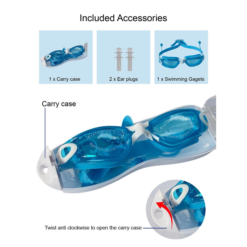 Little Surprise Box X Factor V protected Unisex Swimming Goggles with attached Ear Plugs for Teens - LSB-SG-XLIGHTBLU