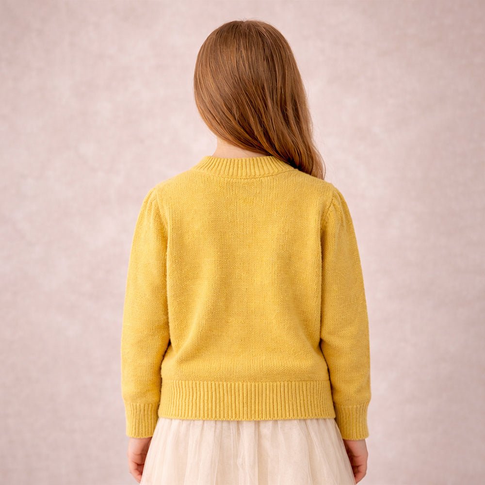 Little Surprise Box Yellow & Cream Attached Jacket Style Cardigan, Winter Cardigan Sweater for Kids - 1 - 2 Years Kids Sweater