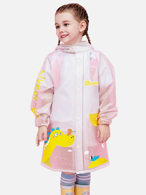 Little Surprise Box Yellow Dino print Transluscent Raincoat for Kids - Kids Rainwear
