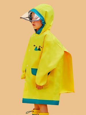 Little Surprise Box Yellow Dino Volcano Kids Raincoat with Backpack Carrying Space - 11Y - 13Y Kids Raincoat