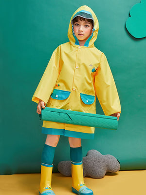 Little Surprise Box Yellow Dino Volcano Kids Raincoat with Backpack Carrying Space - 11Y - 13Y Kids Raincoat