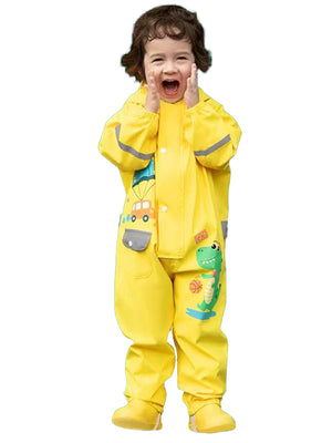 Little Surprise Box Yellow Parachute Dino theme full Jumpsuit Style Raincoat for Toddlers/Kids - Jumpsuit Rainsuit
