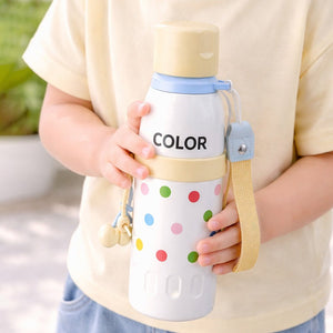 Little Surprise Box Yellow Polka Dots & Stripes Kids Water Bottle (520ml) - Water Bottle- front View