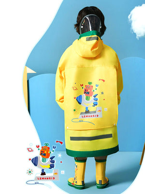 Little Surprise Box, Yellow Robot knee length raincoat for kids - LSB - RC - YELW - ROBOT - LK - S