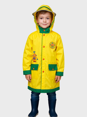 Little Surprise Box, Yellow Robot knee length raincoat for kids - LSB - RC - YELW - ROBOT - LK - S