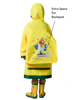 Little Surprise Box, Yellow Robot knee length raincoat for kids - LSB - RC - YELW - ROBOT - LK - S