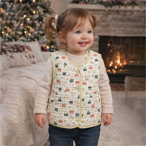 Little Surprise Box Yellow Sleeveless Reversible Winter Jacket for Kids - 2 - 3 Years Kids Sweater