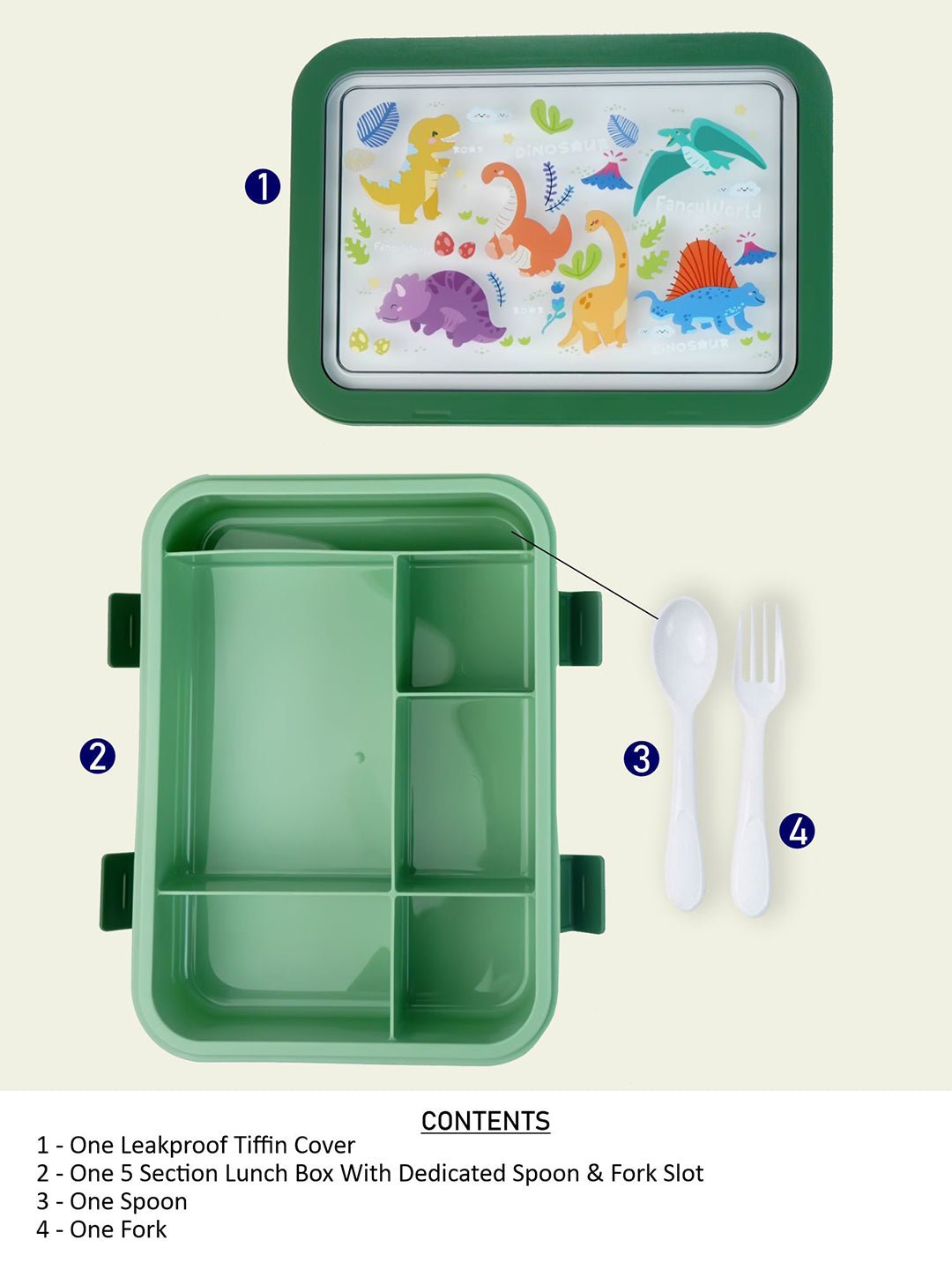 Little Surprise Box,2 pcs Dino Lunch bag & 5 section Lunch box for Kids - LSB - LB - 5SECTNDINO - LBAG