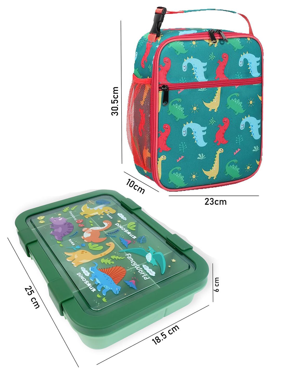 Little Surprise Box,2 pcs Dino Lunch bag & 5 section Lunch box for Kids - LSB - LB - 5SECTNDINO - LBAG