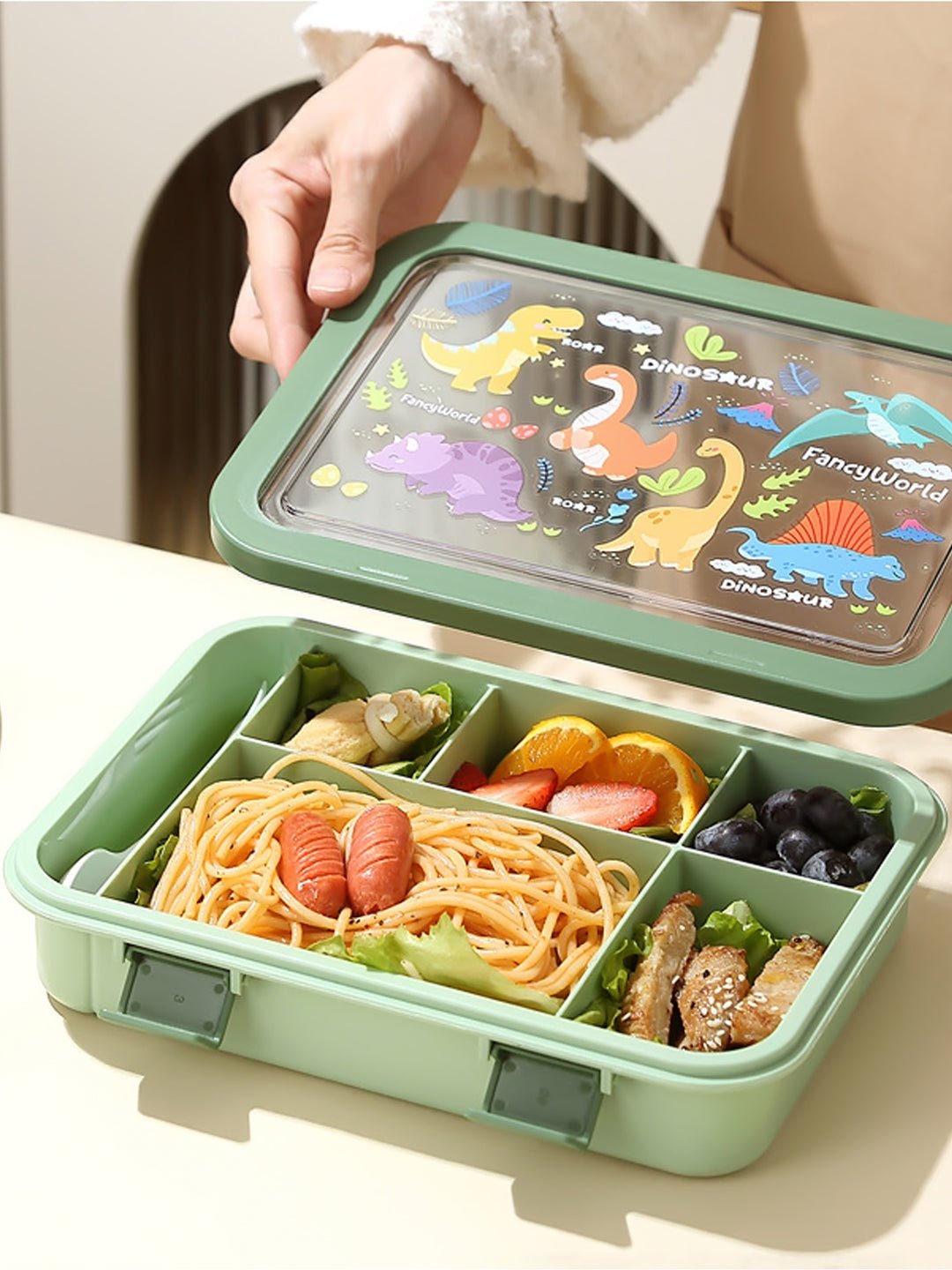 Little Surprise Box,2 pcs Dino Lunch bag & 5 section Lunch box for Kids - LSB - LB - 5SECTNDINO - LBAG